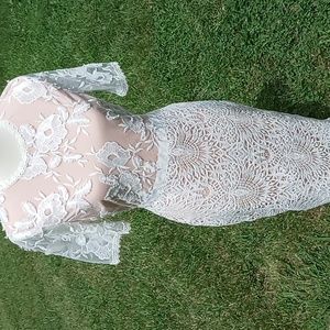 Lulus white nude floral embroidered dress M EUC